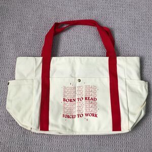 NWOT Litjoy Tote Bag Cream Red Born to Read Forced to Work Books Reading